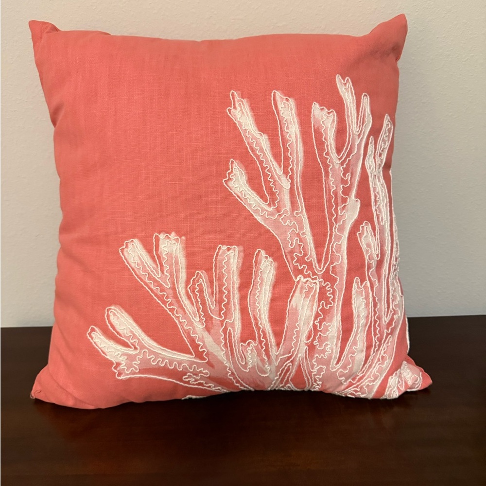 Coral Embroidered Print Coral Reef Throw Pillow
